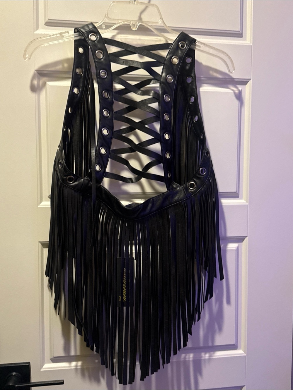 Dolls Kill Black Faux Leather Fringe Lace-Up Vest - Picture 2 of 5